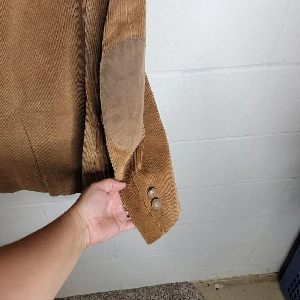 Vintage Richman Sport Coat Mens 40R Camel Tan Corduroy Western Elbow Patch